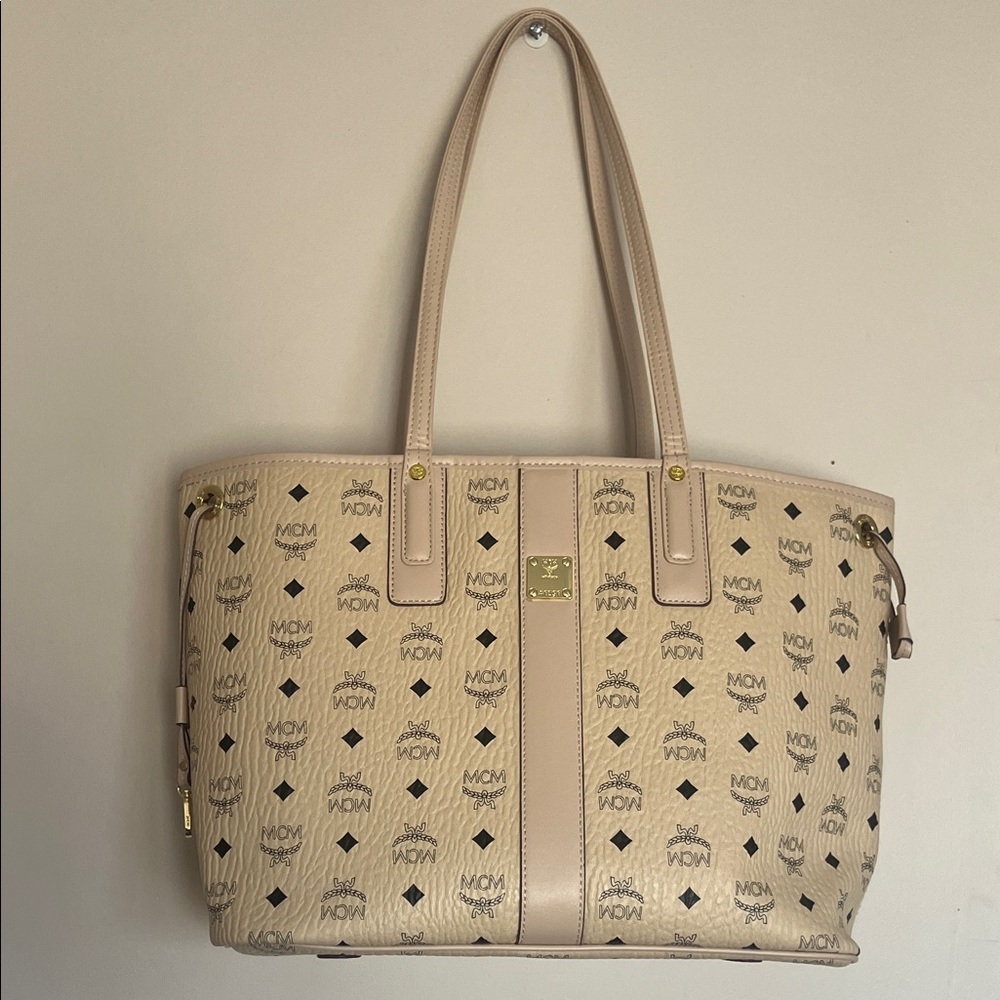 MCM Beige and Black Logo Tote Medium Liz Reversible Shopper